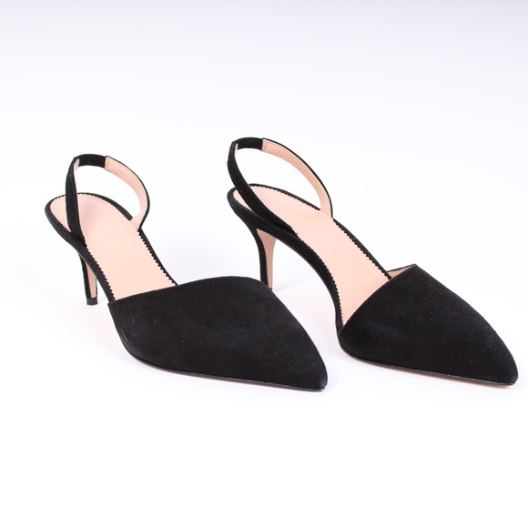 Jcrew Black Asymmetrical Pointy Toe Suede Skinny Slingback Colette Pump - Picture 2 of 7